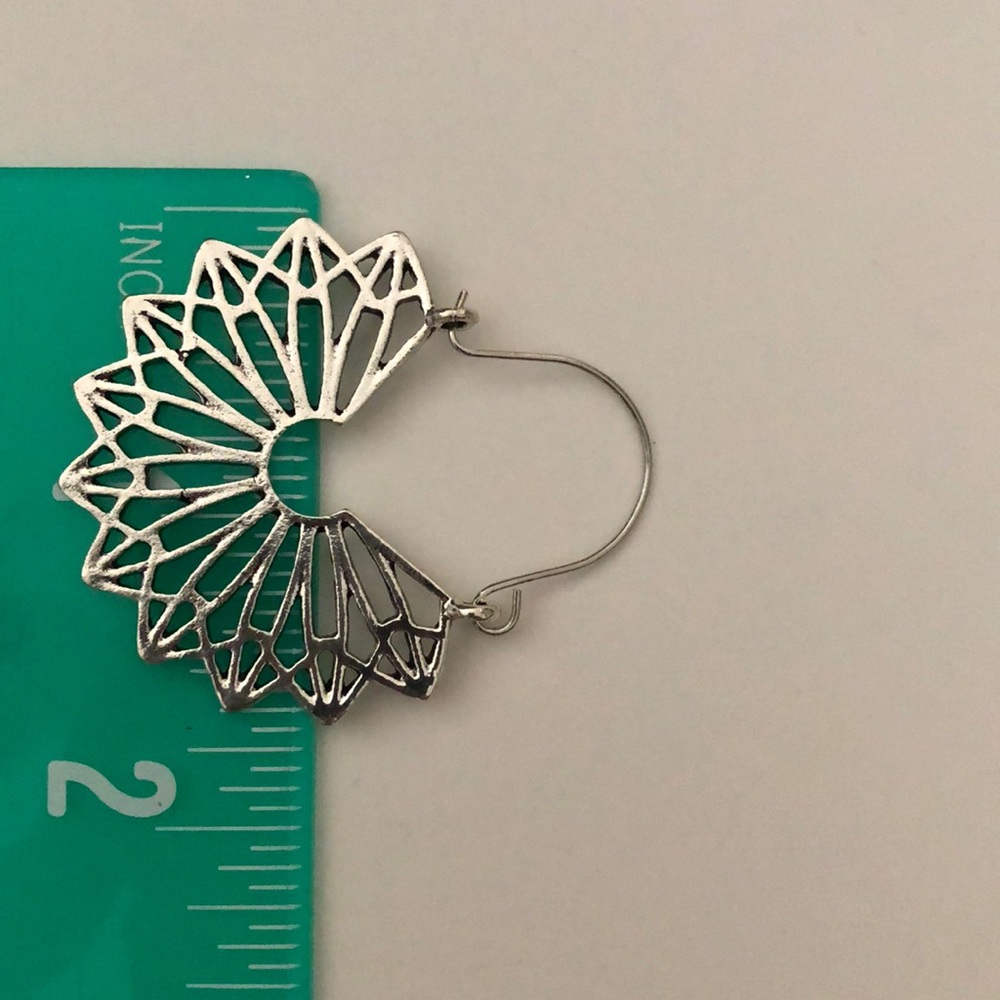 Geo Boho Hollow Drop Hoop Silver earrings - Picture 4 of 7